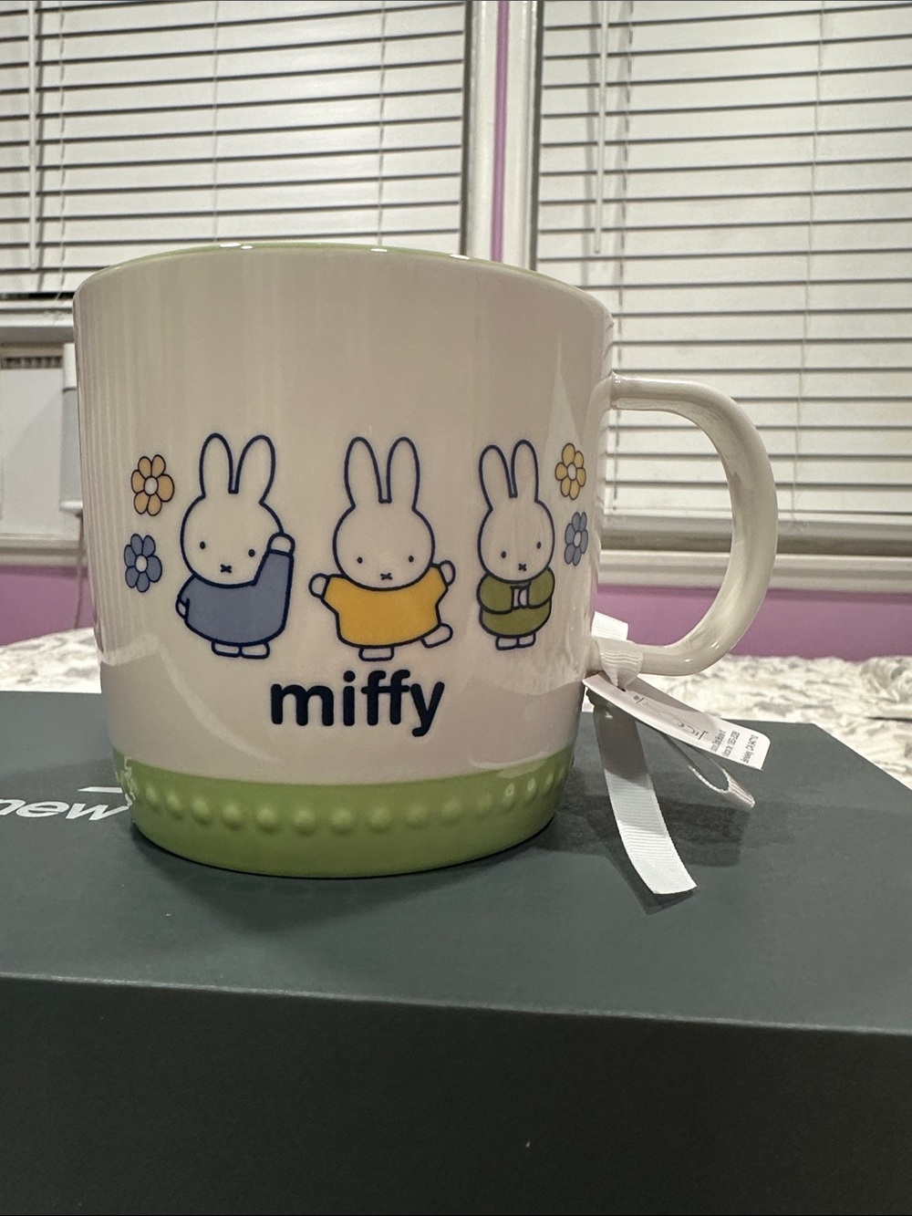 miffy White Ceramic Mug with Green Accent and Multicolor Bunny Design